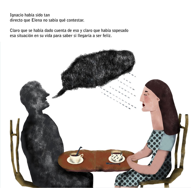 Illustration of a couple having coffee and talking